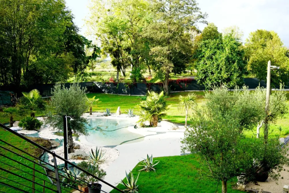 Piscine lagon dans jardin